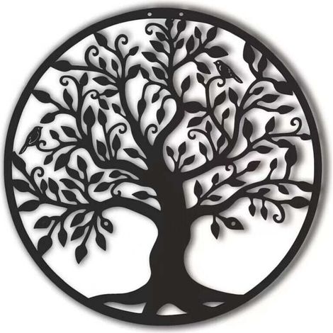 Arbre De Vie En Métal Décoration Murale Silhouette Art Pour Cadeau Intérieur Cadeau Extérieur Jardin Maison Décoration (Noir, 40x40cm) (1/4)