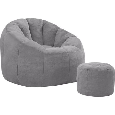 Pouf moelleux à motif floral pour adultes avec repose-pieds, emballé sous vide, aucun montage requis, idéal pour le salon, la chambre et le balcon, gris clair (1/3)