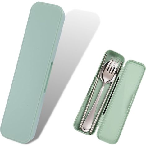 Étui à couverts de voyage portable, rangement ustensiles voyage, fourchette, cuillère, 20x5x2,5 cm, vert.(Vaisselle non incluse)