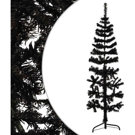 Demi Sapin de Noël Arbre de Noël artificiel mince avec support Noir 120 cm (1/5)
