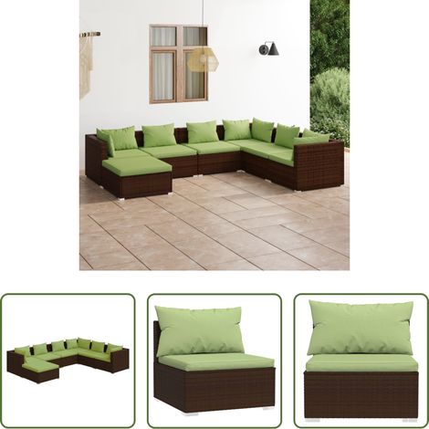 vidaXL Canapé en résine - Salon de jardin 7 pcs avec coussins Résine tressée Marron (1/5)