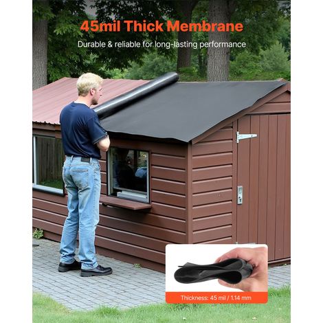 Rouleau de toiture, 4,572 x 7,62 m, membrane de sous-couche de toiture, en caoutchouc EPDM de 1,14 mm, résistant aux intempéries et… (1/5)