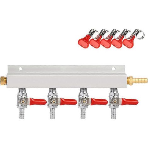 Collecteur de gaz à 4 voies avec clapet anti-retour intégré à embout cannelé 5/16 po, distributeur de CO2 à 4 voies, distributeur de gaz (1/5)