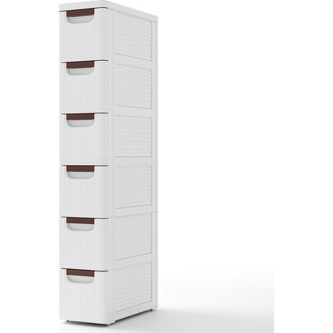COSTWAY 6 Drawer Tall Storage Cabinet with 4 Wheels 42x19x109cm White (1/5)