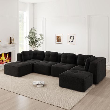 Canapé d'angle modulaire sans cadre, canapé en forme de U avec repose-pieds, canapé inclinable profond, design antidérapant, aucun assemblage requis, noir. (1/5)