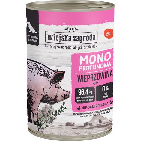Wiejska Zagroda Alimento Húmedo para Perros Adultos Monoproteico Cerdo 400g