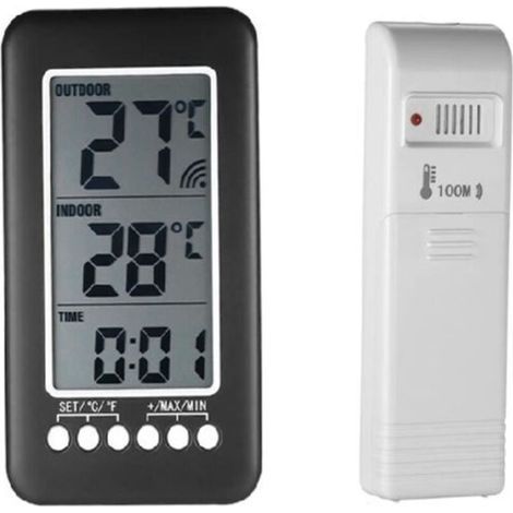 YMYNY Wireless Indoor Outdoor Thermometer, 2 in 1 Clock, LCD Thermometer ℃ / ℉, Digital Indoor/Outdoor Thermometer, Clock, Temperature Measurement with Transmitter