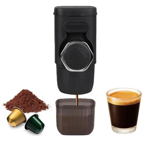 Machine à café portable, petite machine à café de voyage 2 en 1 pour café moulu et capsules, fonctionnement manuel, petite machine à café portable pour le camping, les voyages (1/5)