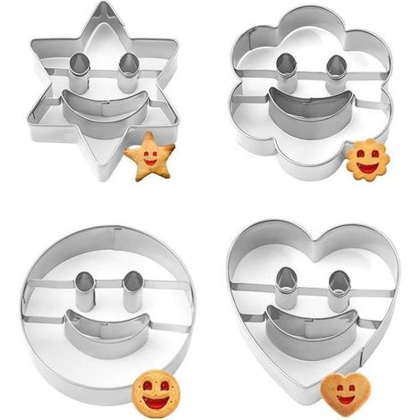 Emporte-pièces - Inox - Ensemble de 4 - Formes Smiley - Durable - Facile à nettoyer (1/4)