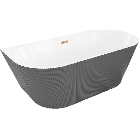 Mexen Oris bañera exenta adosada ranurada 170 x 80 cm, blanca/gris, rebosadero cobre cepillado - 52871708062-65 (1/5)