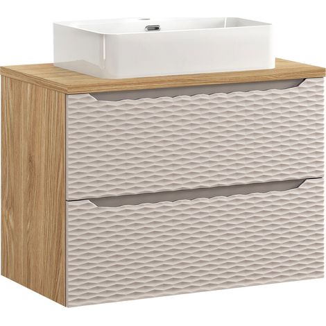 Waschtisch 80cm, Eiche mit beige, OLUO-56-BEIGE (1/5)