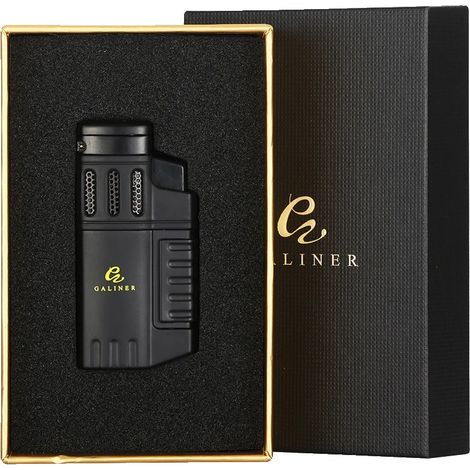 Encendedor de chorro, diseño resistente al viento, recargable con butano, con caja de regalo. (1/2)