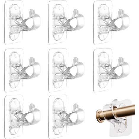 Confezione da 8 supporti per aste per tende autoadesivi, ganci resistenti per aste per tende, 2 metodi di installazione,per il soggiorno (trasparenti) (1/5)
