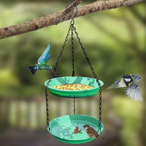 Green Double Layer Weatherproof Bird Feeder Outdoor Yard Hanging Bird Feeding Device (1/5)