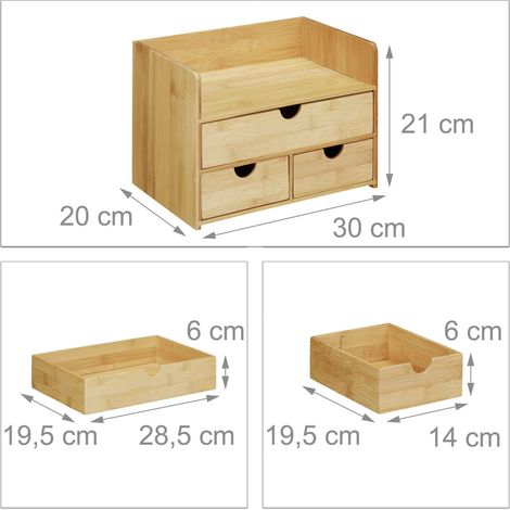 Pratico organizer da scrivania con cassetti 30 x 20 x 15 cm in bambù naturale 130004887