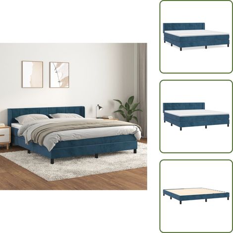 Boxspringbett mit Matratze Dunkelblau 160x200 cm Samt - Samtbett - Boxspringbett - Doppelbett - Bettauflage - Matratze (1/5)