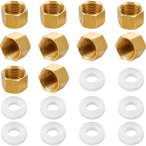Lot de 10 capuchons de tuyau 1/4" en laiton - Filetage intérieur hexagonal avec joints en caoutchouc - Bouchons aveugles - Bouchons de tuyau - Pour tuyaux d'eau de jardin (1/5)