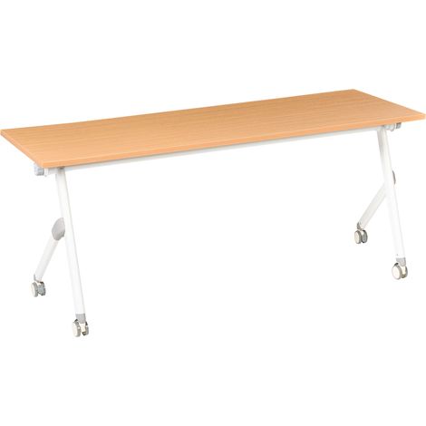 Escritorio rectangular moderno plegable con ruedas mesa móvil portátil 180 x 60 cm estructura de metal marrón y blanco Bendi