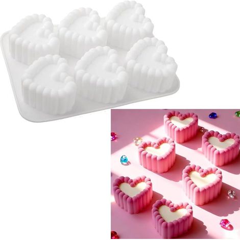 Moule en silicone — Moule à pâtisserie antiadhésif en forme de cœur pour gâteaux, mousses, biscuits, savons, glaçons et gaufres (forme de cœur) (1/5)