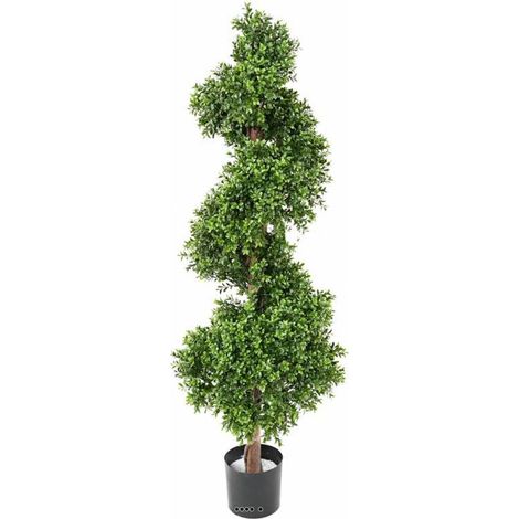 Buis artificiel en pot sur tronc forme en spirale H 140 cm - dimhaut: H 140 cm