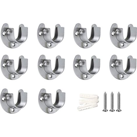SHINING HOUSE Support de Tringle pour Rideau Supports de Tube de Penderie Acier Inoxydable en Forme U pour Armoire Pilier de Rail Mural Vêtements Soutien pour Penderie Placard (25mm) 10Pcs