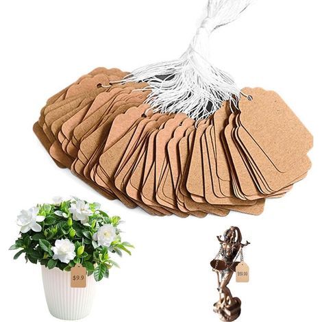500 Pièces Etiquette Prix, Etiquettes avec Lanière, Etiquette Vtement Créativité, Etiquettes Vetements Rétro, pour Vêtements, Chaussures, Bijoux, Cadeaux, Papeterie (Marron) (1/5)