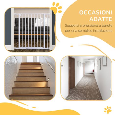 Barrière de sécurité extensible pour animaux, acier peint poudre blanc, montage simple avec supports pression, 76x76-82cm (1/5)