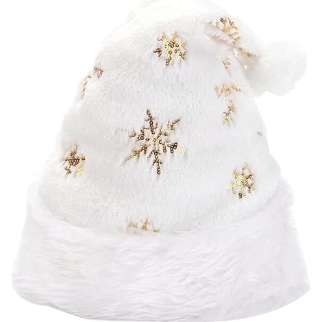 Bonnet de Noël unisexe en peluche blanche - Bonnet de Père Noël doux et confortable orné de flocons de neige, accessoire festif pour adultes et enfants (1/5)