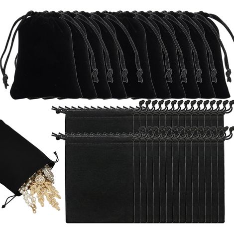 50 Pièces Pochettes de Serrage en Velours Noir, 7x9cm, pour Bijoux, Cadeaux, Bonbons, Mariages, Porte-Clés (1/5)