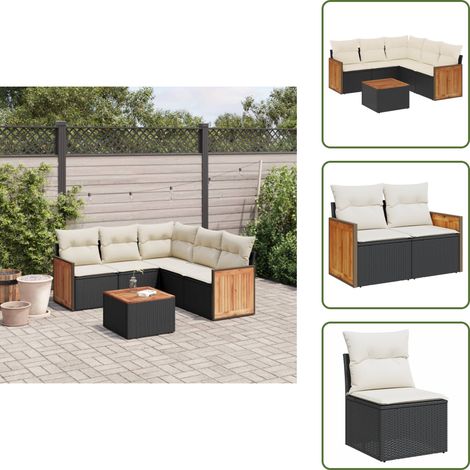 Salon de jardin 6 pcs avec coussins noir résine tressée - Salon De Jardin - Meuble De Jardin - Canapé Extérieur - Table De Jardin - Ensemble Salon De Jardin (1/5)