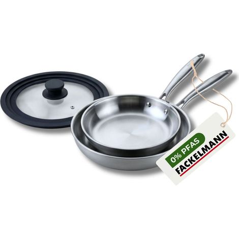 Set de 2 poêles de cuisson 24/26 cm en acier inoxydable avec 1 couvercle de cuisson universel Fackelmann Vita3 (1/5)