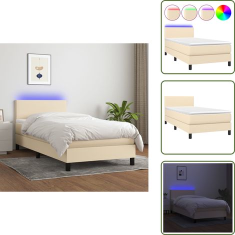 Cama con cabecero ajustable - vidaXL Cama box spring con colchón y LED tela crema 80x200 cm - Cama con colchón ensacado