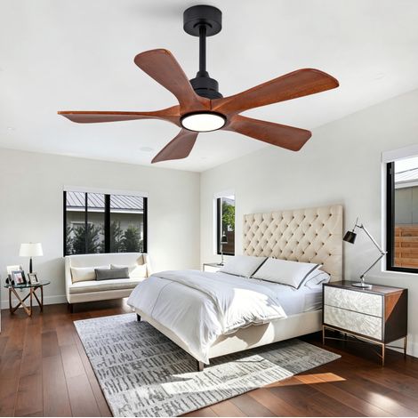Ventilatore da soffitto 42 pollici con luce LED, telecomando, 6 velocità, 5 pale in legno (1/5)