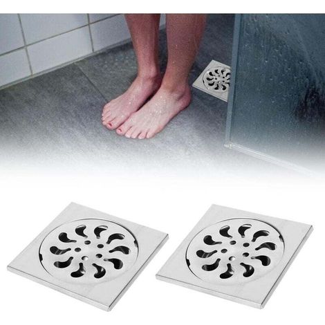 Grille de Douche Carrée en Acier Inoxydable 90x90mm, Siphon de Sol avec Filtre Anti-Cheveux pour Salle de Bain, Drain Moderne et Durable