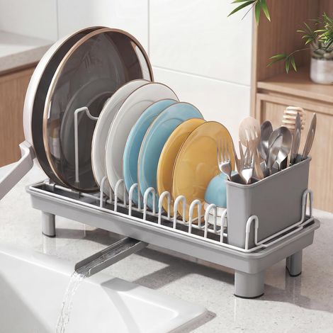 Petit égouttoir à vaisselle en acier au carbone antirouille pour comptoir de cuisine, égouttoir à vaisselle compact avec fentes réglables pour petites cuisines et appartements, 41,9 x 16,5 x (1/5)