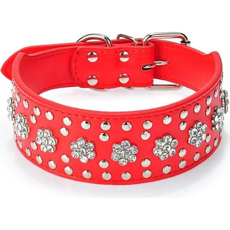 Collier de chien en cuir clouté (Rouge S)-Fei Yu