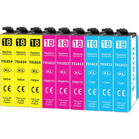 Cartouches d'encre 18XL Compatibles avec Epson XP 322 pour XP-215 XP-205 XP-225 XP-305 XP-325 XP-422 XP-405 XP-415 XP-425 XP-315 XP-312 XP-412 XP-102 (Lot de 9) (1/5)