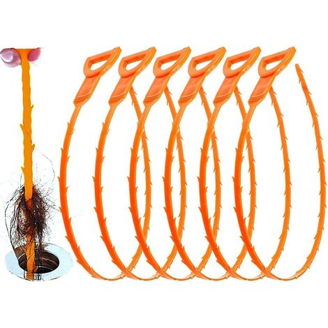 Lot de 6 outils de plomberie pour enlever le bouchon de nge pour évier de nettoyage de nge débouchant la baignoire de tube de bâton de attrape-cheveux (orange)