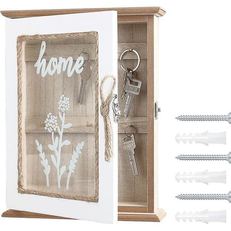 Porte-clés rustique mural moderne en bois avec 6 crochets pour entrée, couloir, maison, bureau, organiseur, décoration murale, cadeau de pendaison de crémaillère, bois solide (1/5)