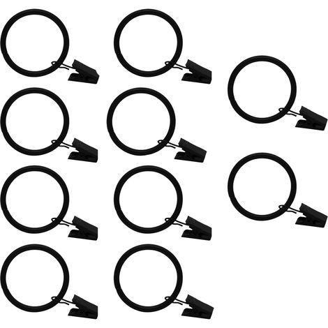 10 pezzi (neri) Anelli per tende in metallo, clip per tende, ganci per tende multiuso per tende e aste per tende, foto e decorazioni (1/3)