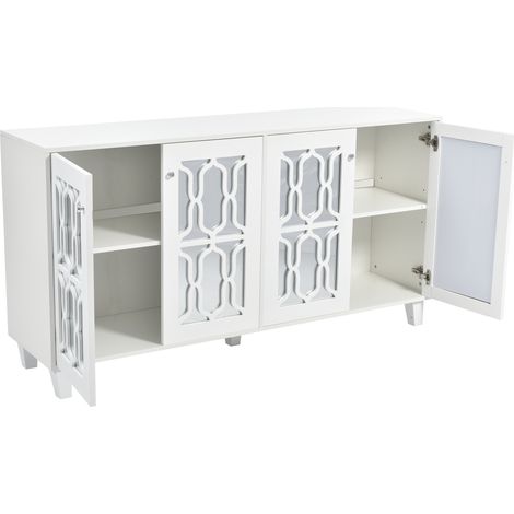 Credenza bianca a 4 ante con maniglie effetto cristallo e ripiano mobile 160 x 40 x 84 cm (1/5)