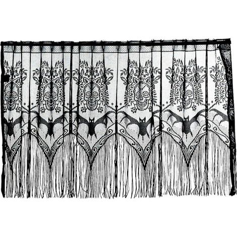 JSSEVN - Skull Curtain 150 x 52 cm Halloween Short Sheer Lace Gothic Skull Curtain with Fringe for Halloween Home Party Decor (1/5)