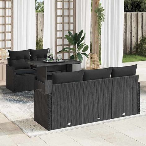 Ensemble de Jardin 5 Pièces Noir Table 140x70 cm et Chaises Raccordées PVC En Acier et Verre (1/5)