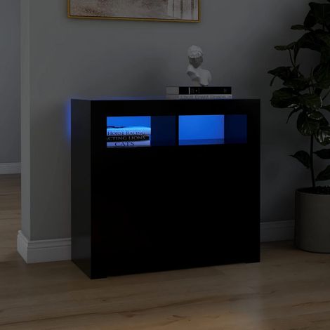 Buffet Vintage,enfilade bas avec lumières LED noir 80x35x75 cm -TZ36356 (1/5)