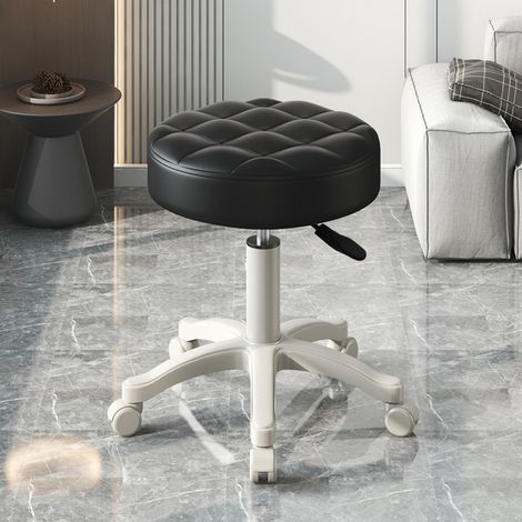 1Pcs Tabouret à roulettes en similicuir avec coussin doux, hauteur réglable, pivotant à 360 degrés, Tabouret de bar sans accoudoirs,noir (1/5)
