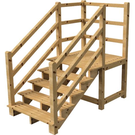 MILANO - Escalier en bois 5 marches H88 cm - sans contre-marche - Palier L120 x P116 cm - Rambarde escalier 2 côtés, palier gauche et en face