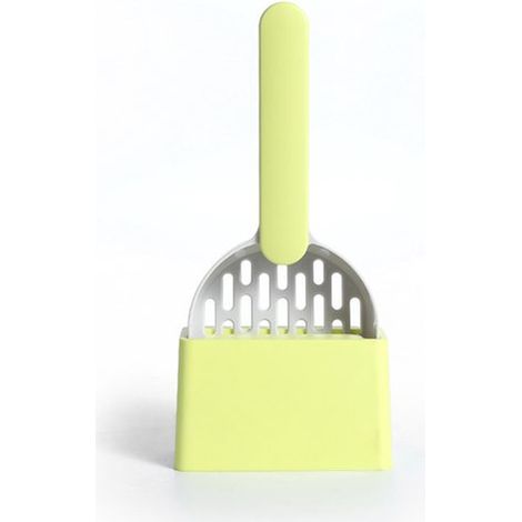 Pelle à litière pour chat - pour litière et bac à litière - Pelle à litière - Base de rangement - Filtre à mailles fines - ABS - Outil de nettoyage pour animaux - Facile à rincer - Gris et vert (1/4)