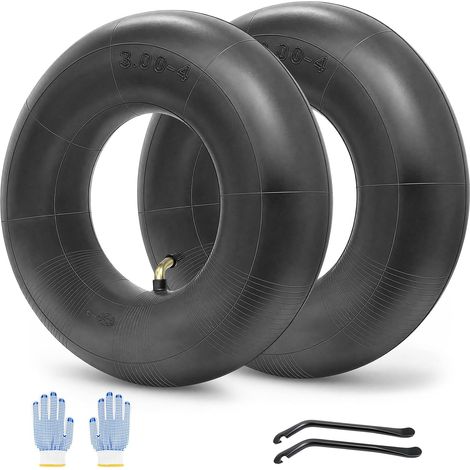 Lot de 2 chambres à air 3.00-4 pour roue de diable 260 x 85 mm, chambre à air coudée pour chariot à main, brouette et brouette, chambre à air en caoutchouc pour pneus de secours avec 2 leviers de (1/5)