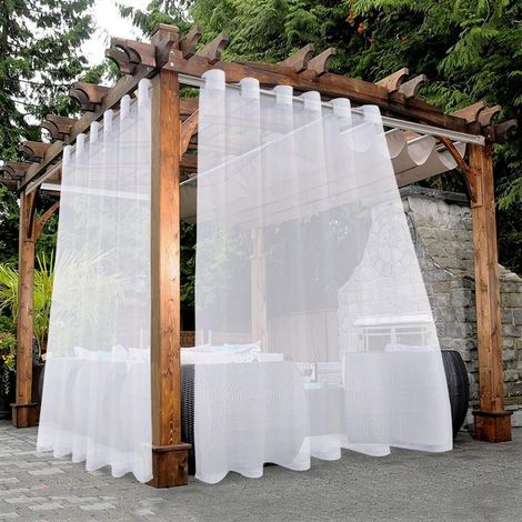 Rideaux transparents imperméables pour patios extérieurs - lot de 2, adaptés aux salons, chambres, pergolas et chalets, 132 x 213 cm,Blanc. (1/5)