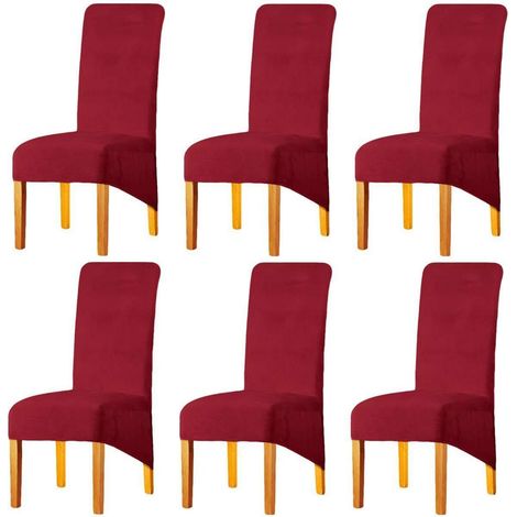 Stuhlbezüge XL Rot 6er Set Samt Stretch mit Gummizug für Esszimmerstühle (1/5)